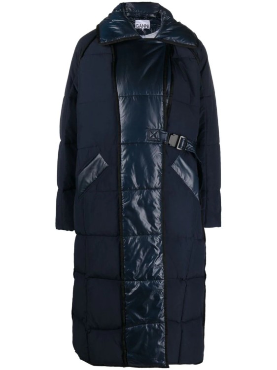 Shop Ganni Quilted Puffer Coat In Blue