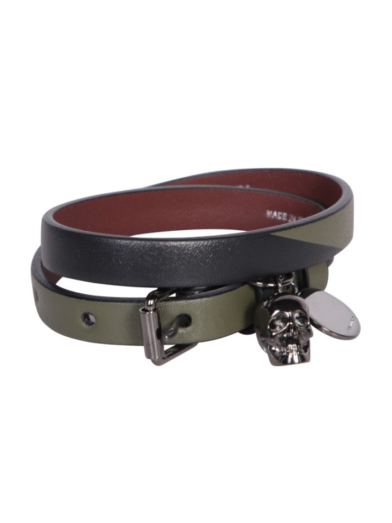 Alexander Mcqueen Black And Khaki Calf Leather Two-tone Bracelet In Multicolor