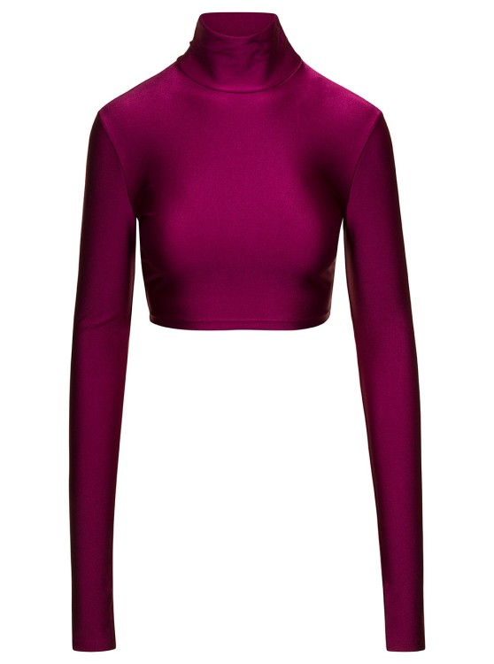 Andamane Orchid' Bordeaux Turtleneck Crop Top In Stretch Polyamide In Pink