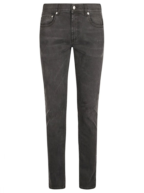 Shop Alexander Mcqueen Washed-black Cotton-blend Skinny-cut Denim Jeans