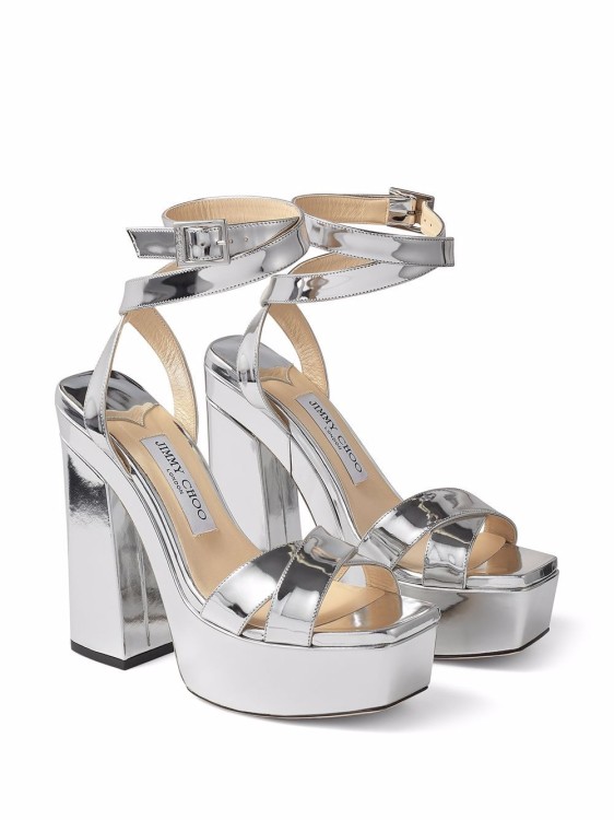 Shop Jimmy Choo Silver Leather Gaia 140mm Sandals In White