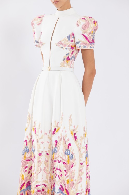Saiid Kobeisy Crepe Dress With Abstract Beading In Pink