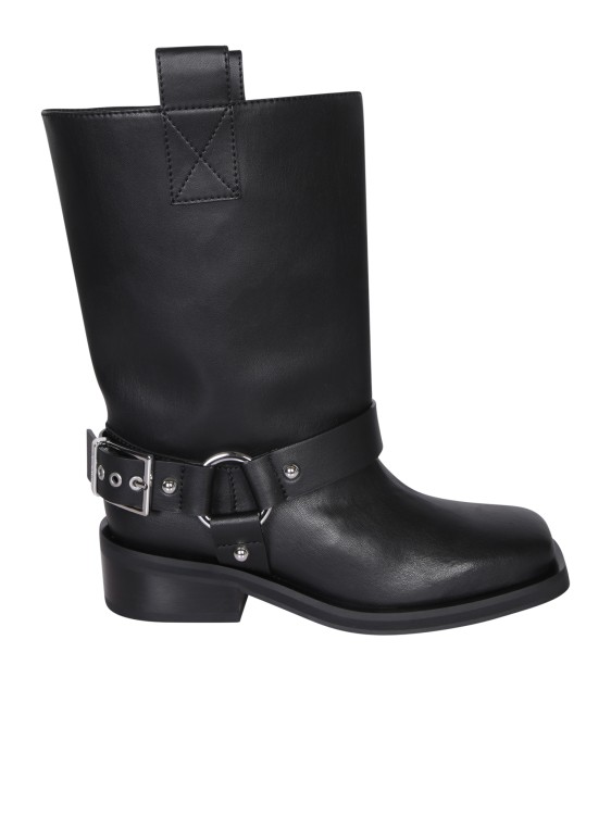 Shop Ganni Black Leather Ankle Boots