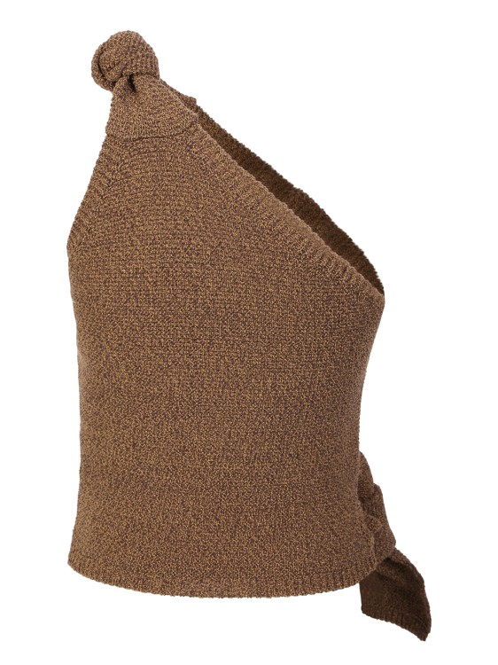 Shop Jacquemus Brown Knit Knot One-shoulder Top