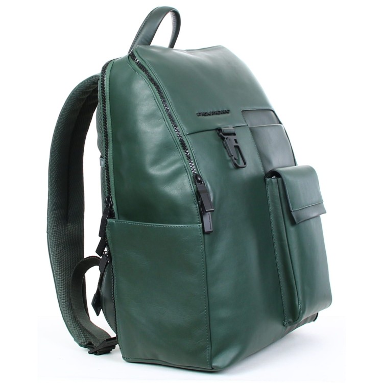 Shop Piquadro Green Leather Backpack With Rfid Protection