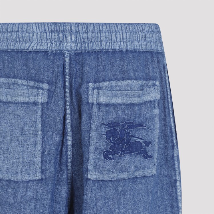 Burberry Linen Shorts With Drawstrings In Blue