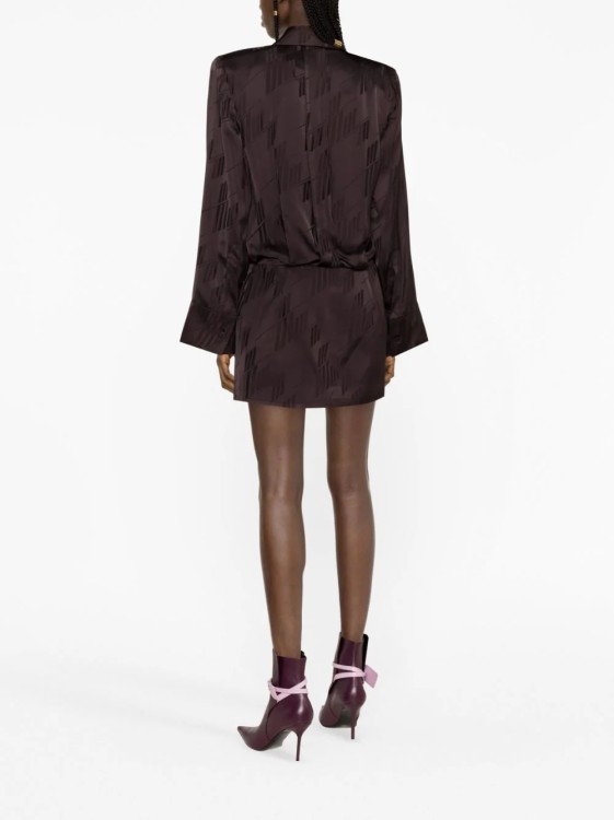 Shop Attico Silvye Jacquard Brown Mini Dress In Black