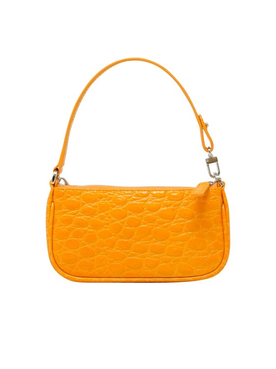 Shop By Far Mini Rachel Orange Croco Leather Handbag In Brown
