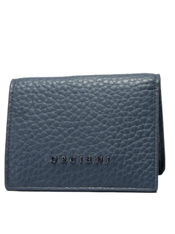 Orciani Teal Martellata Leather Card Holder Wallet In Blue