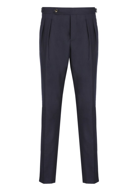 Brunello Cucinelli Men Virgin Wool Trousers With Pinces In Blue