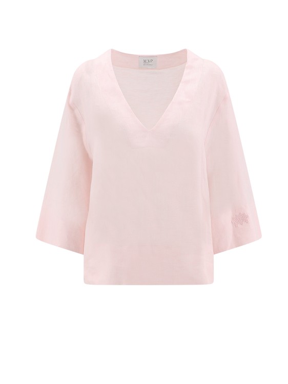 Shop Mvp Wardrobe V-neck Linen T-shirt In Pink