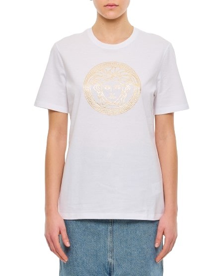 Shop Versace Logo Jersey T-shirt In White