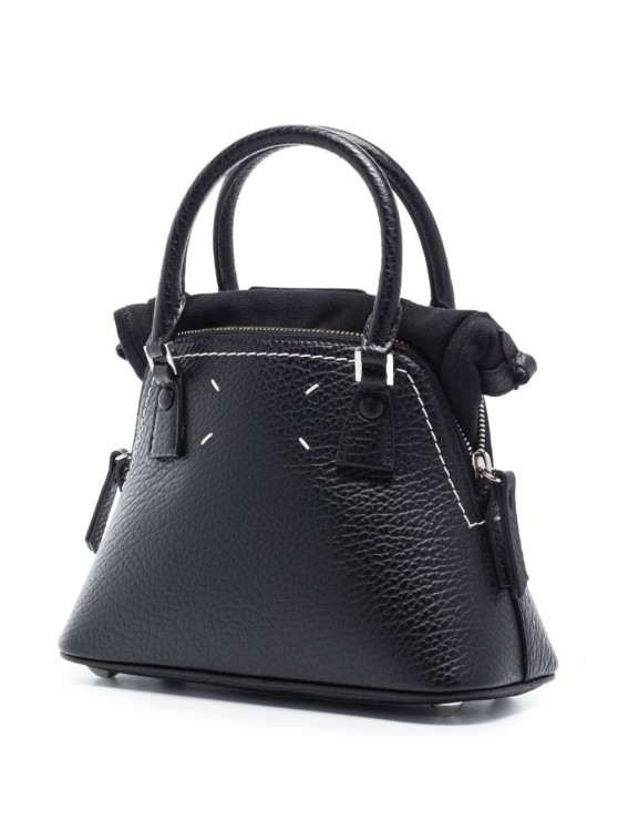 Shop Maison Margiela 5ac Micro' Black Shoulder Bag With Logo Label In Grainy Leather