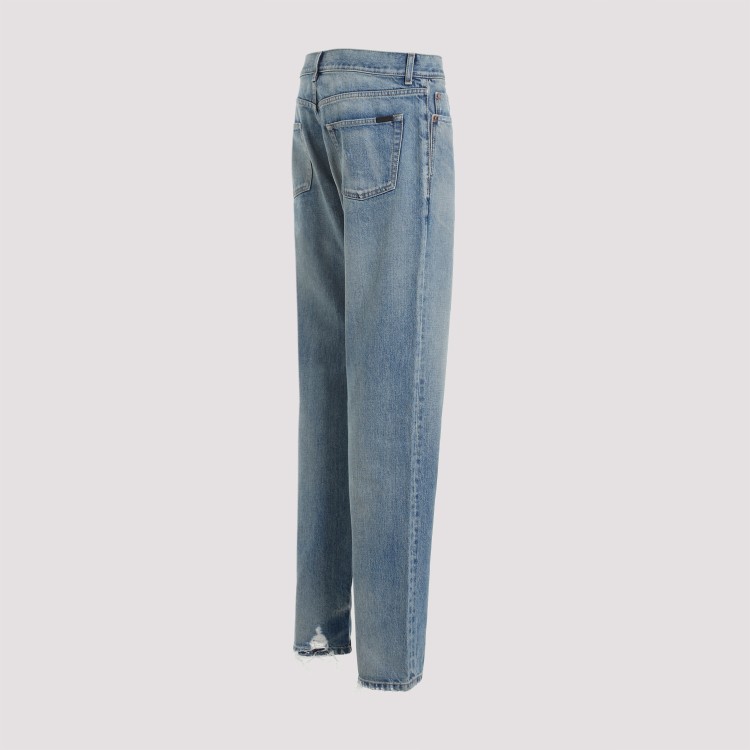 Shop Saint Laurent Relaxed Straight Blue Cotton Jeans