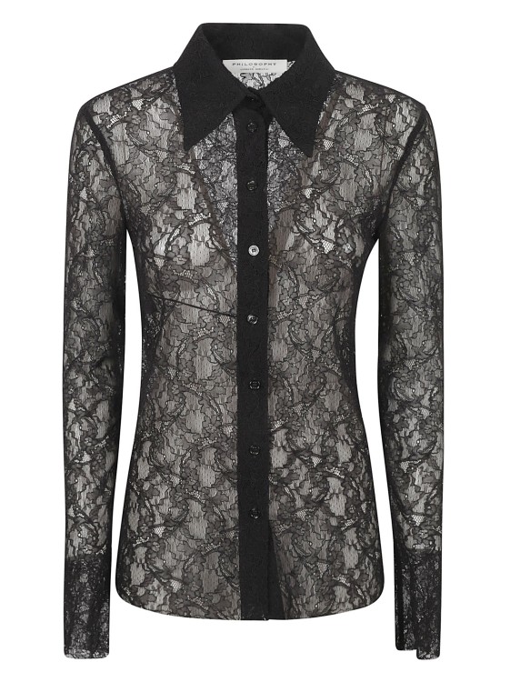 Shop Philosophy Di Lorenzo Serafini Semi-sheer Lace Shirt In Black