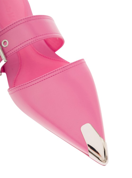 Shop Alexander Mcqueen Punk' Pink Mules With Metal Tip In Leather