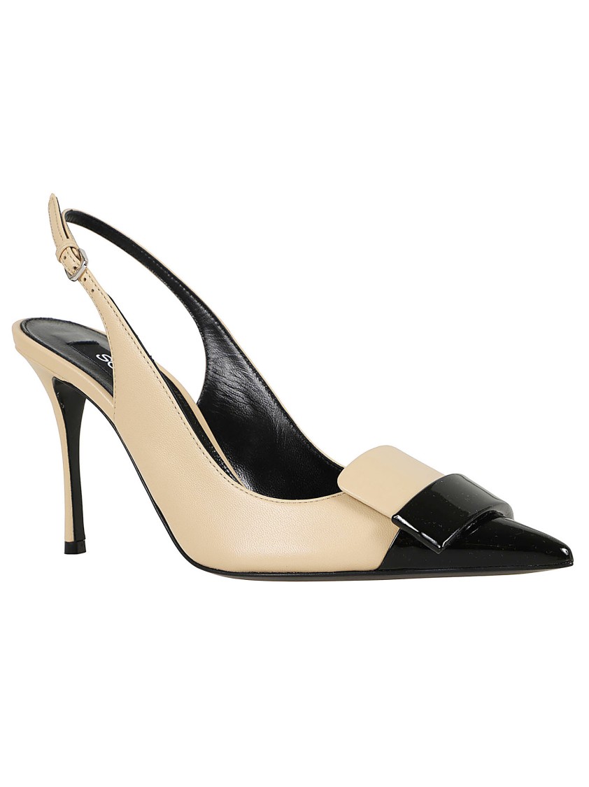 Shop Sergio Rossi Sr1 Slingback In Leather And Patent Leather In Neutrals