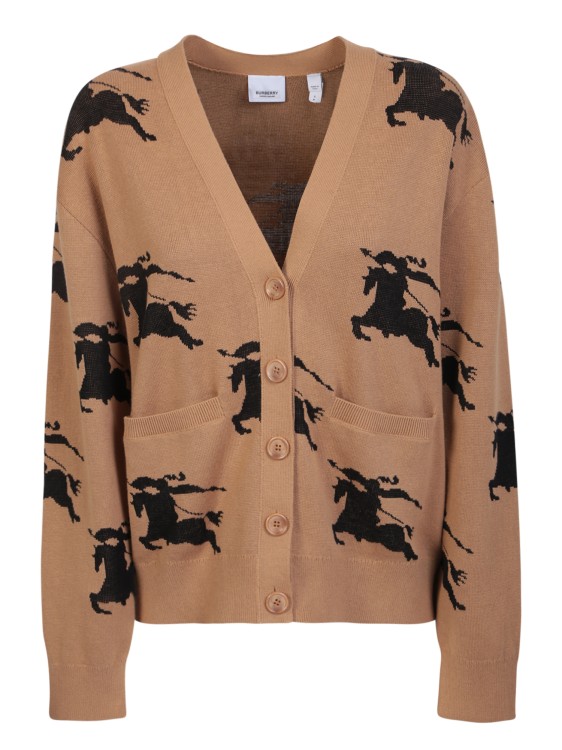 Shop Burberry Brown Cardigan With Jacquard Equestrian Knight Design