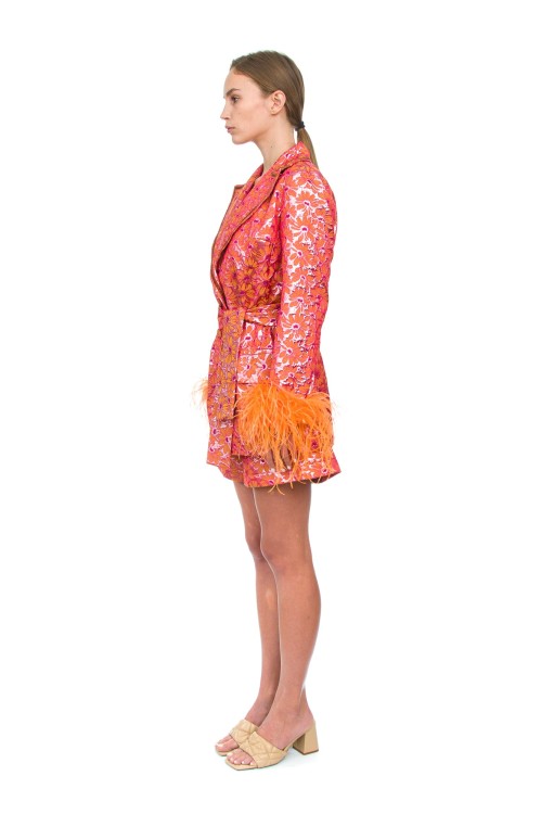 Shop Andreeva Red Jacqueline Jacket With Detachable Feather Cuffs