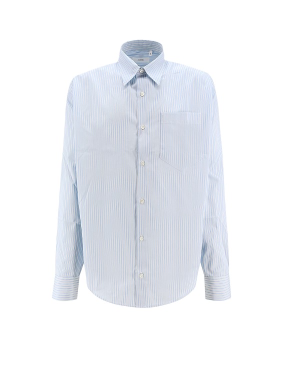 Shop Ami Alexandre Mattiussi Cotton Shirt With Striped Motif In Blue
