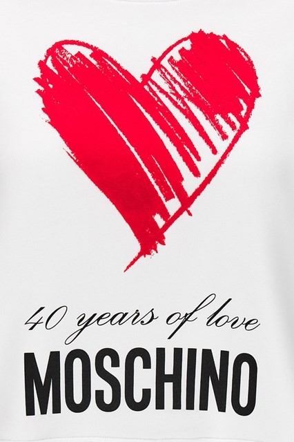Shop Moschino Cotton Sweatshirt With Heart And '40 Years Of Love' Slogan Print In White