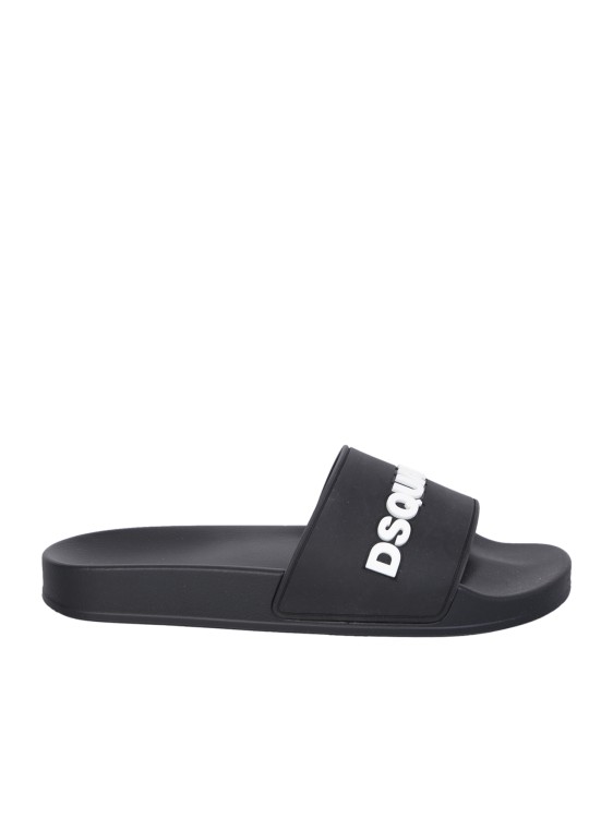 Dsquared2 Embossed Logo Black Slides Sandals In Grey