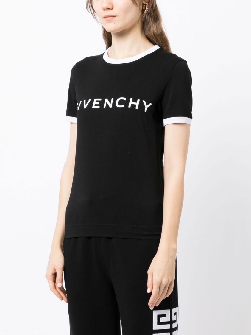 Givenchy Black Crewneck T-shirt With Logo Lettering On The Front And 4g Logo On The Rear In Cotton S In Black