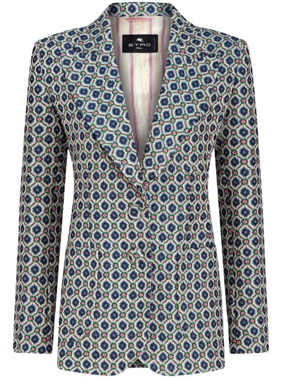 Shop Etro Multicolored Geometric Jacquard Jacket In Grey