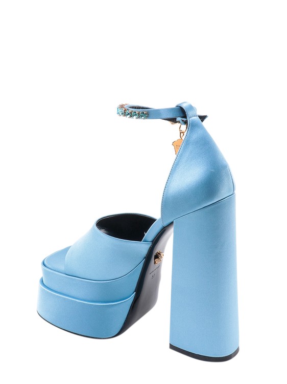Shop Versace Satin Sandals With Medusa Charm In Blue