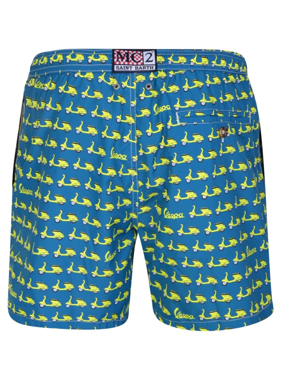 Shop Mc2 Saint Barth Light Blue/yellow Vespa Print Swim Shorts