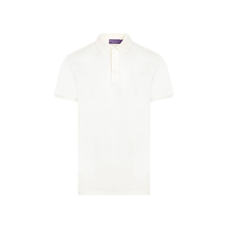 Shop Ralph Lauren Purple Label Short Sleeve Cream Cotton Polo In White