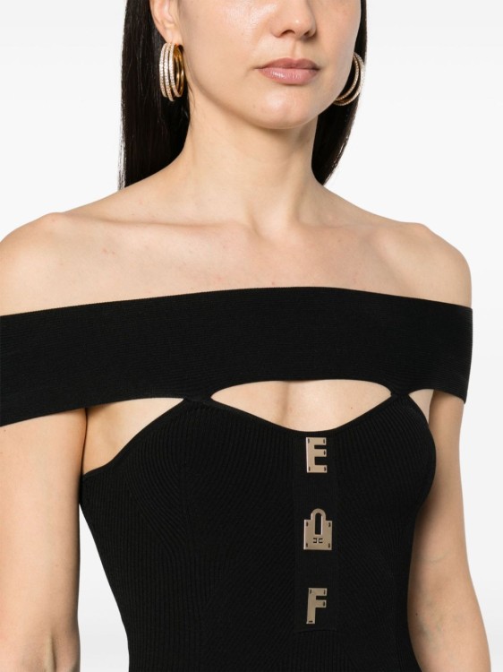 Shop Elisabetta Franchi Black Off-shoulder Mini Dress