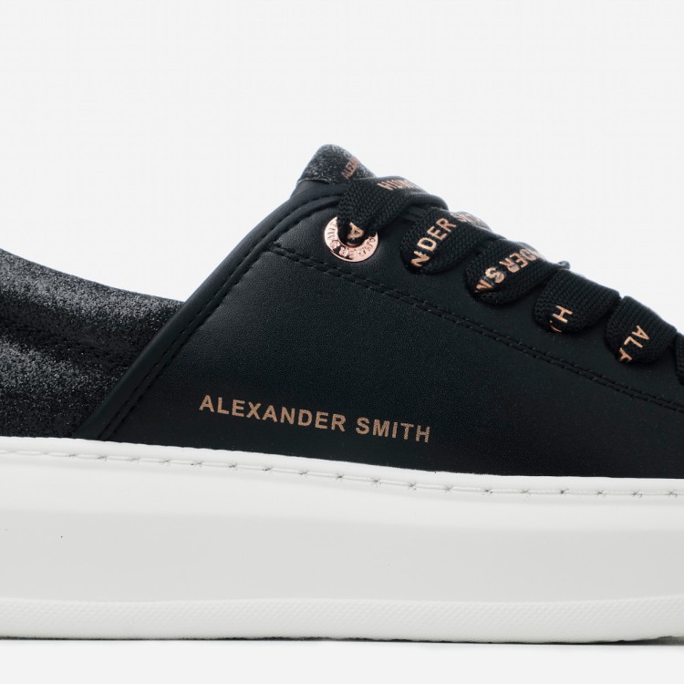 Shop Alexander Smith Black Vegan Sneakers With Black Glitter Spur