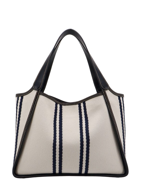 Shop Stella Mccartney Recycled Canvas Shoulder Bag With Embroidered Logo In White