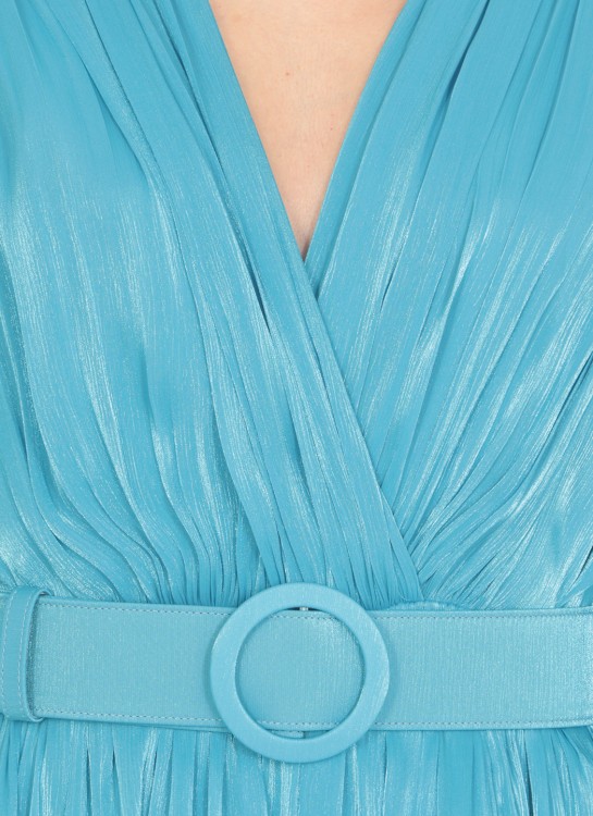 Shop Costalleros Turquoise Costarellos Lurex Georgette Dress In Blue