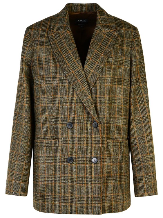 Apc Checked Wool Double-breasted Blazer In Brown