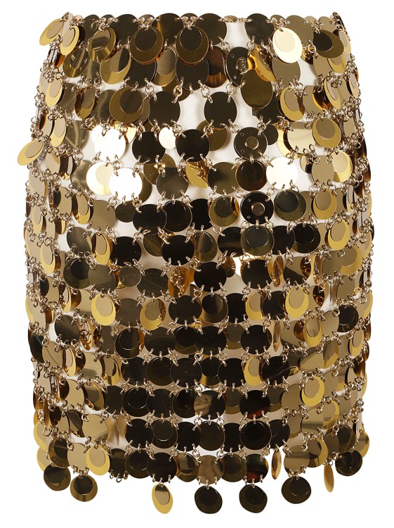 Shop Rabanne Gold-tone Sequin-embellished Mini Skirt In Brown
