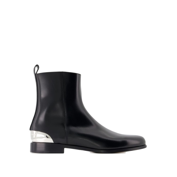 Shop Alexander Mcqueen Metal Heel Ankle Boots - Leather - Black/silver