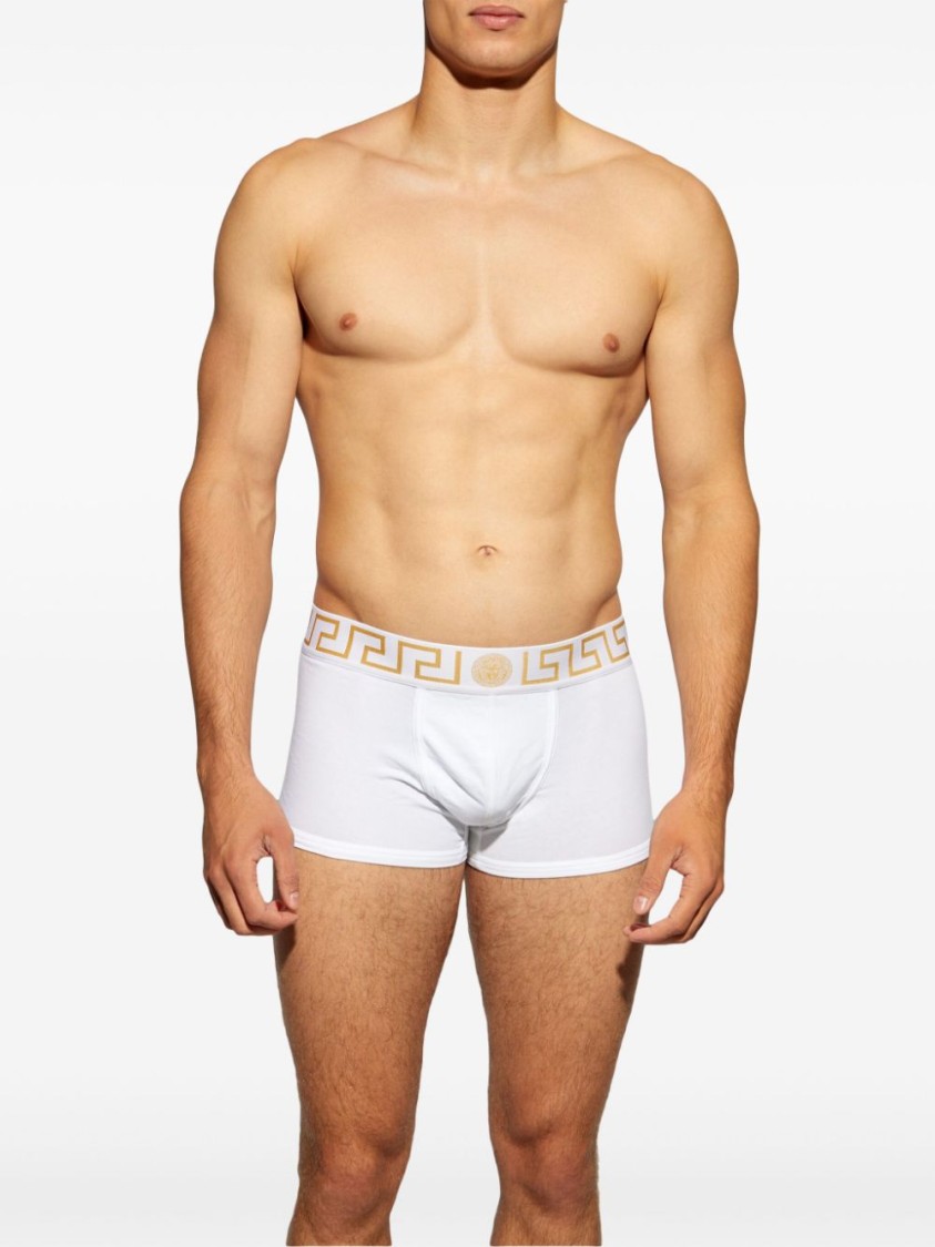 Shop Versace Luxurious Cotton Blend Underwear With Iconic Gold Logo Waistband In White