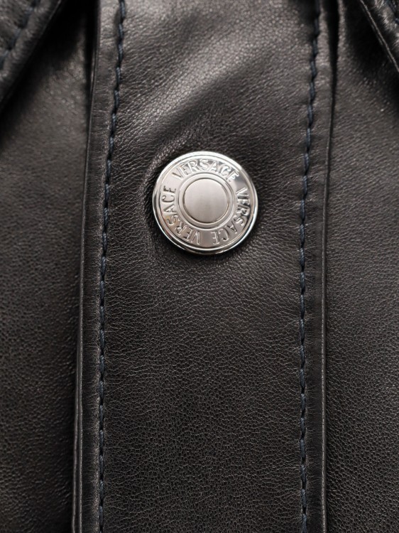 Shop Versace Leather Jacket In Black