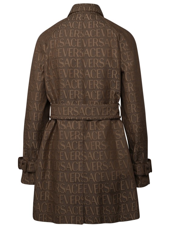 Shop Versace Brown Cotton Blend Trench Coat In Black