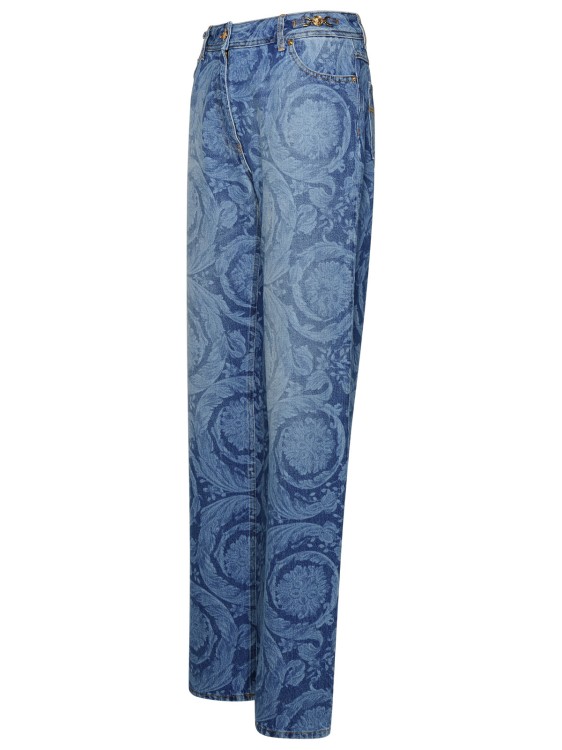 Shop Versace Baroque Blue Cotton Jeans