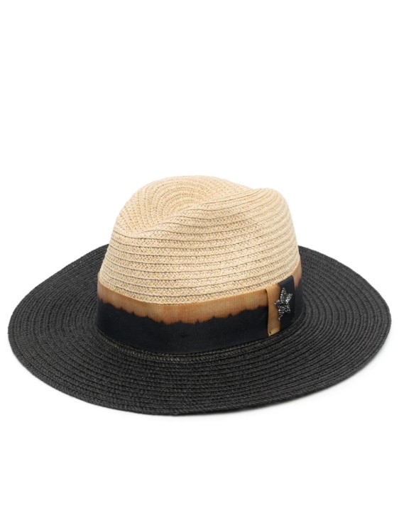 Lorena Antoniazzi Two-tone Interwoven Beach Hat In Black