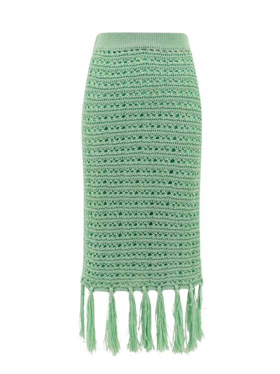 Shop Erika Cavallini Skirt With Fringe Detail In Green