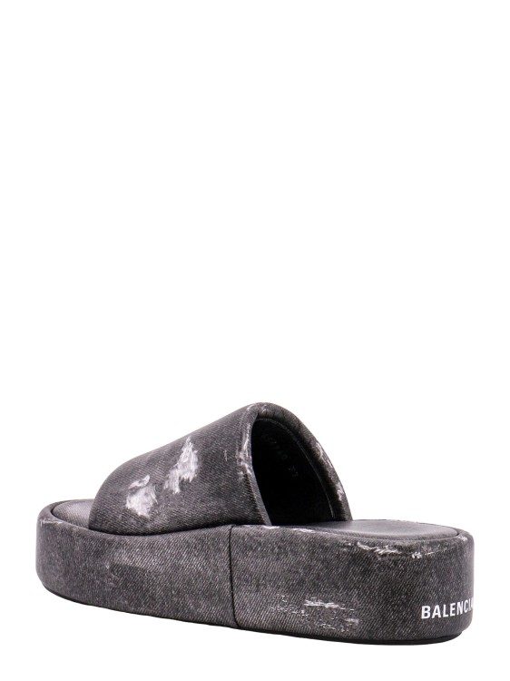 Shop Balenciaga Denim Print Leather Sandals In Grey