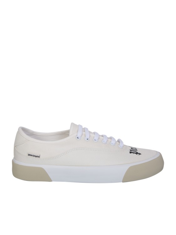 Shop Palm Angels Cream Canvas Low Sneakers In White