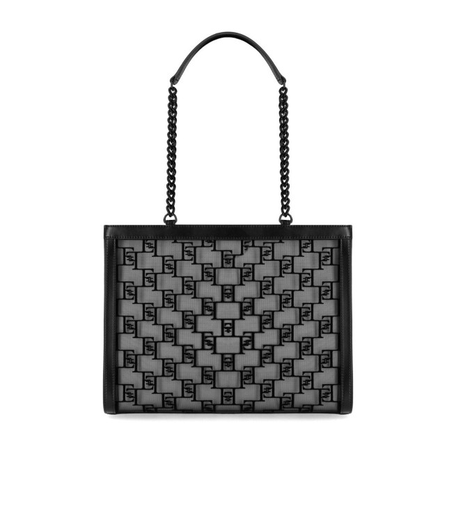 Shop Elisabetta Franchi Black Monogram Mesh Shopping Bag