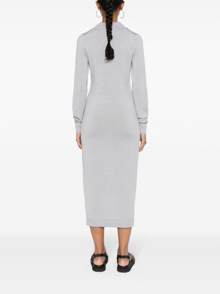 Calvin Klein Midi Wool Dress In Grey