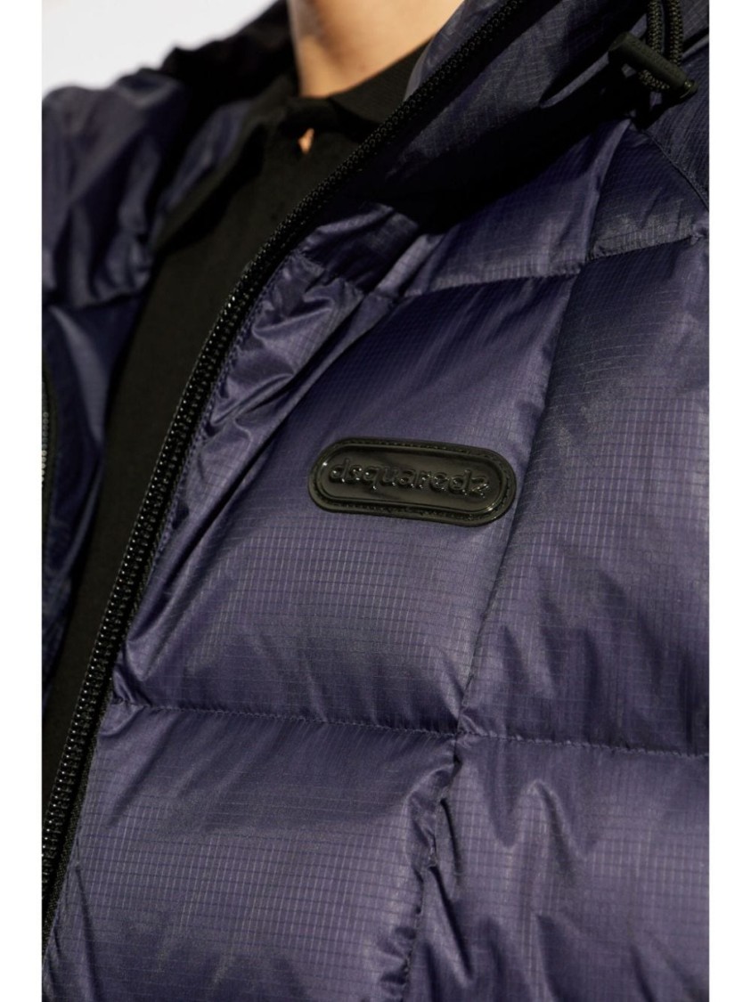 Dsquared2 Quilted Puff Coat With Hood And Relaxed Fit In Grey