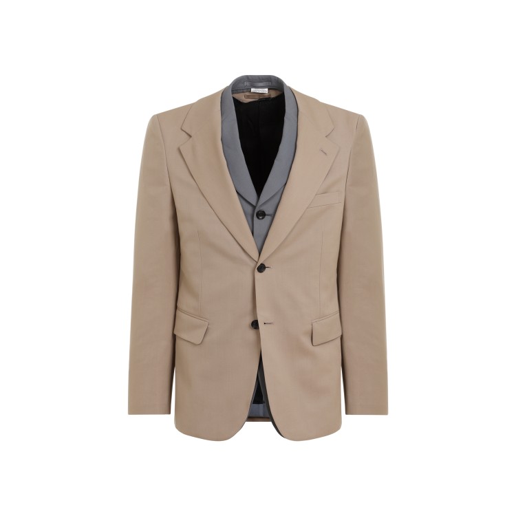 Comme Des Garçons Gray And Beige Layered Wool Jacket In Brown
